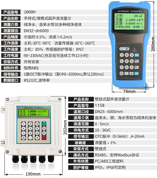 超聲波水流量計(jì)技術(shù)參數(shù)對(duì)照表
